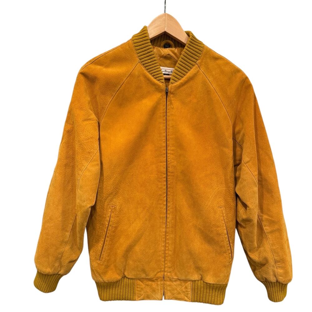 Vintage Talbots Unisex XS Mustard Gold Suede Bomber Jacket Zip Pockets Lined